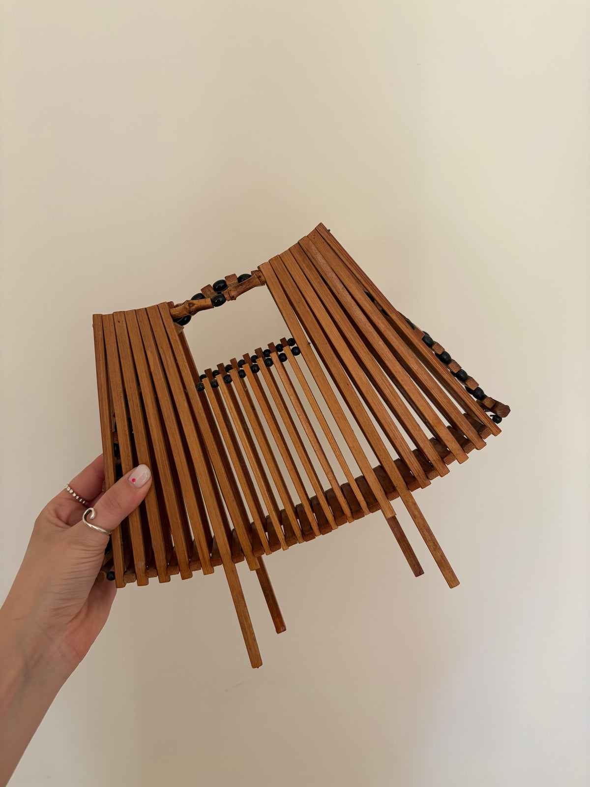 Mid century vintage wooden fold up fruit bowl