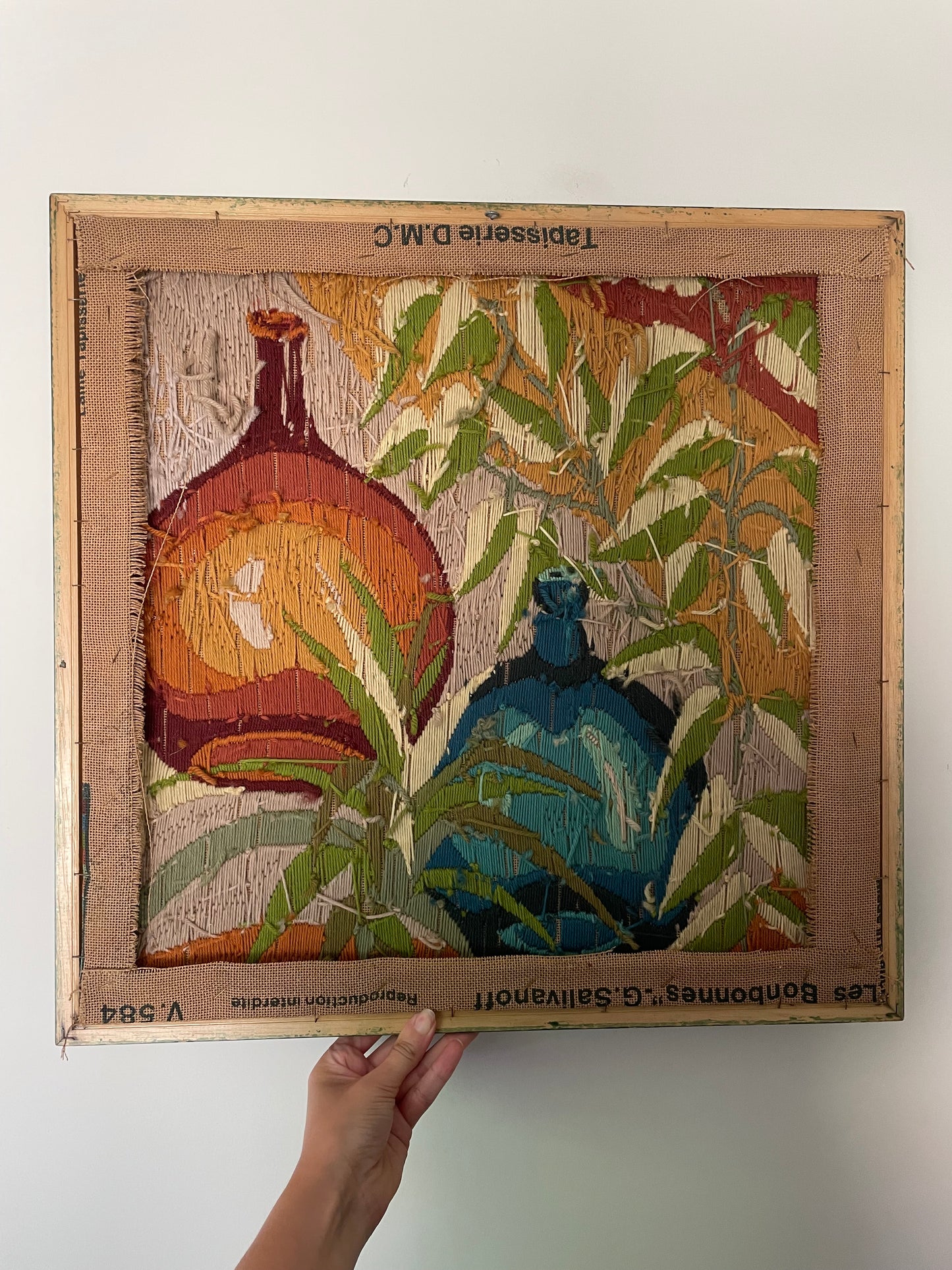 Mid century modern colourful embroidery artwork