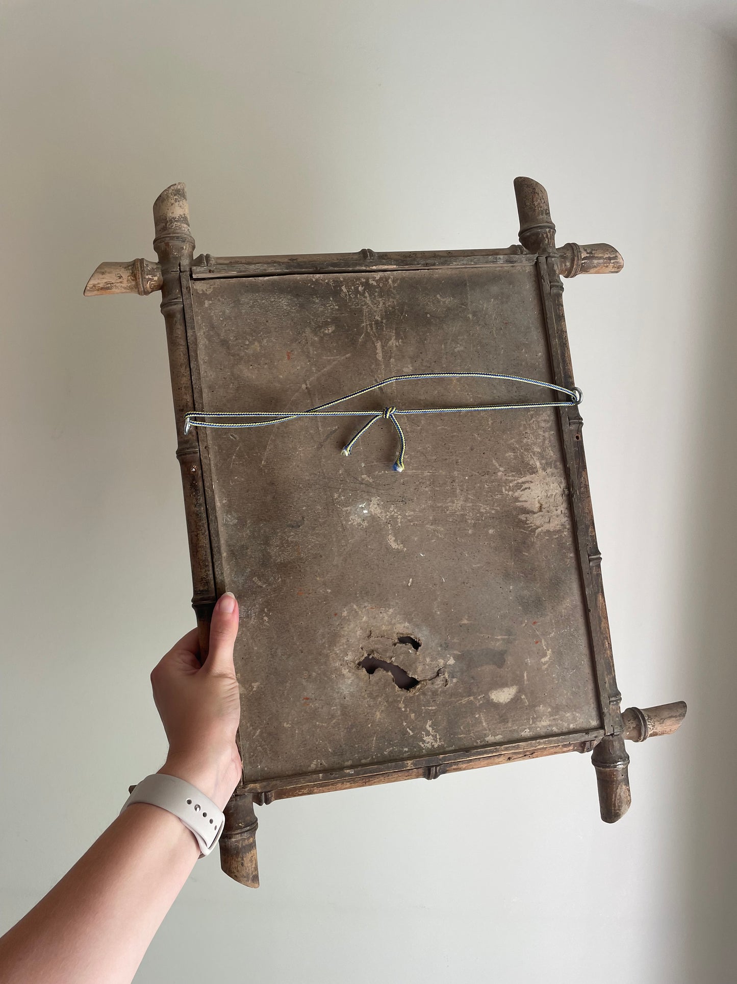 French faux bamboo ash wooden vertical mirror