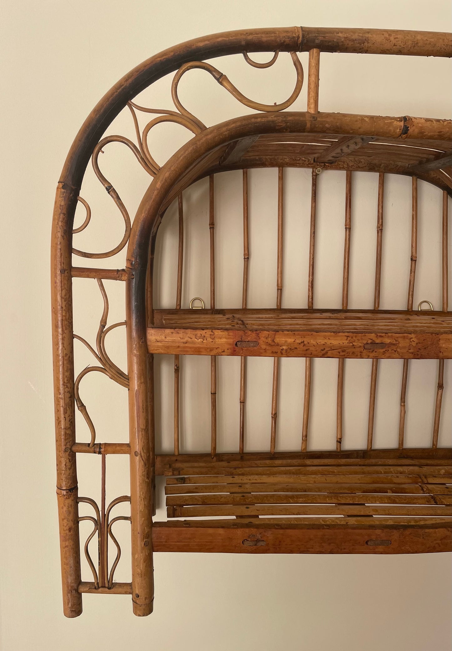Vintage tortoise shell bamboo curved wall shelf