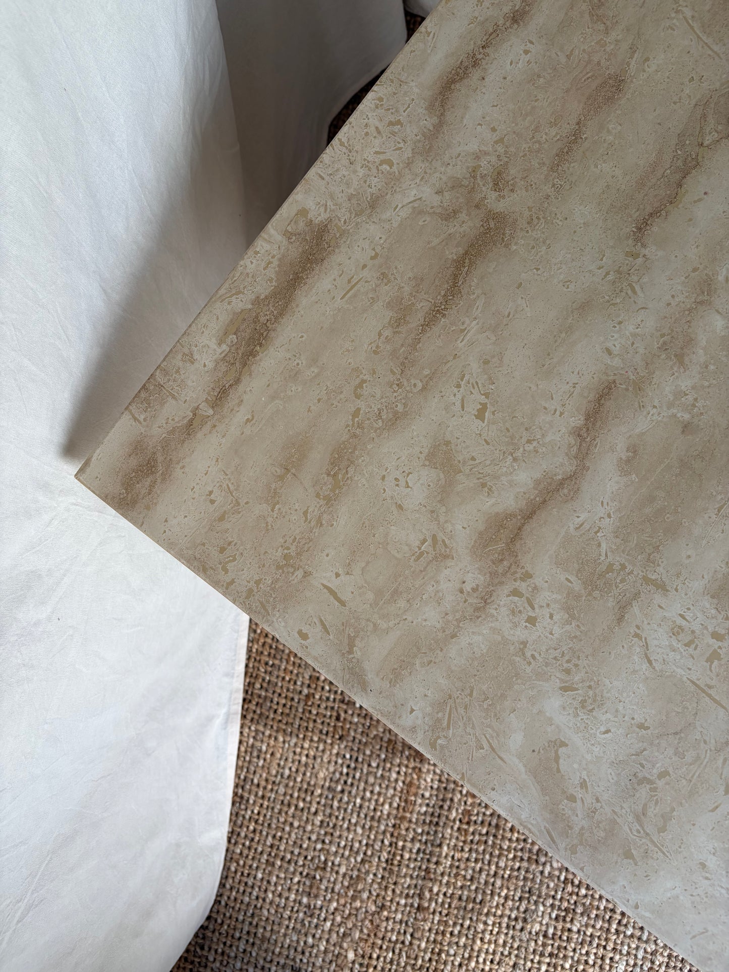 Vintage travertine stone beige side table