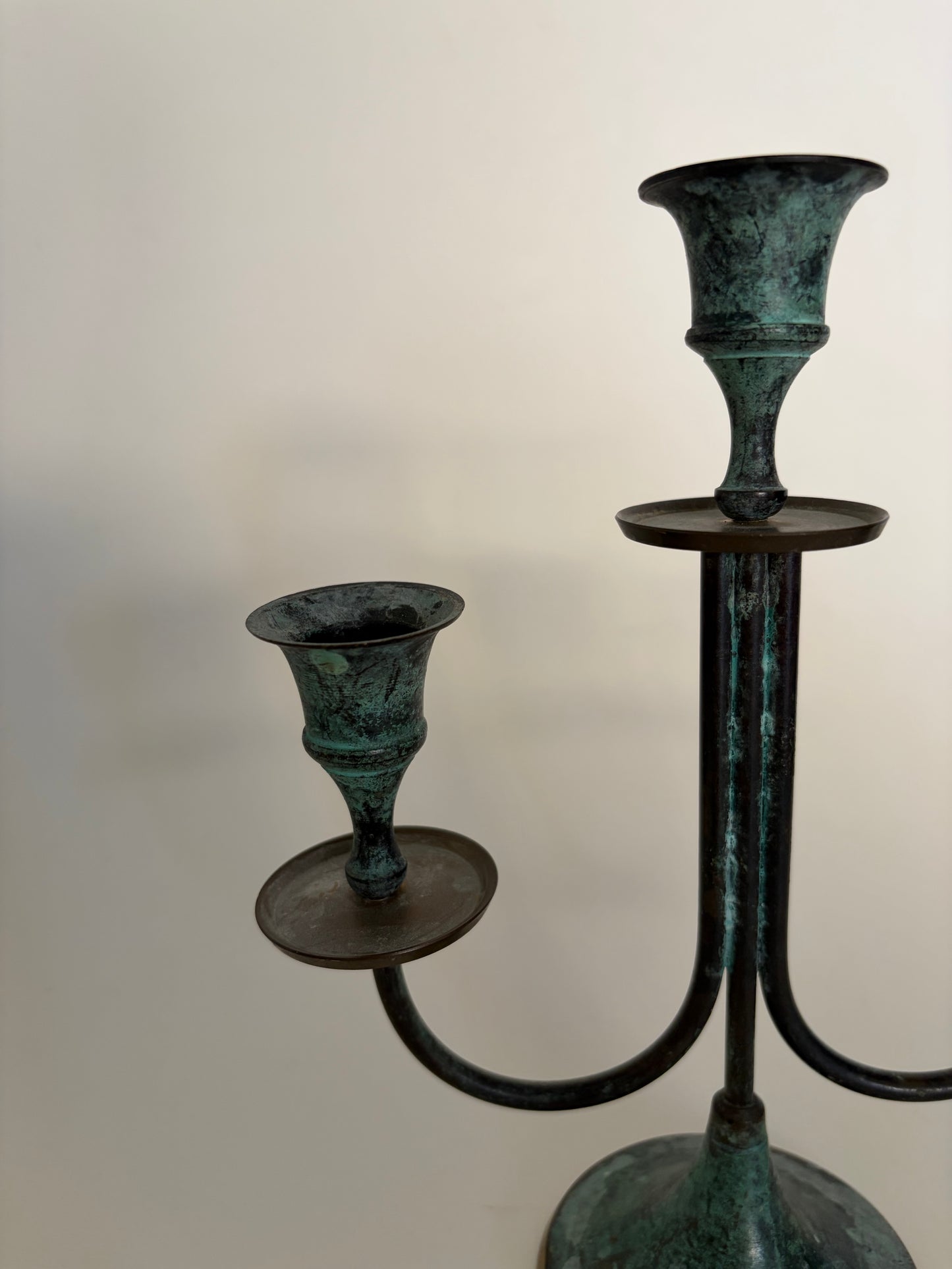 Verdigris iron candlestick holder