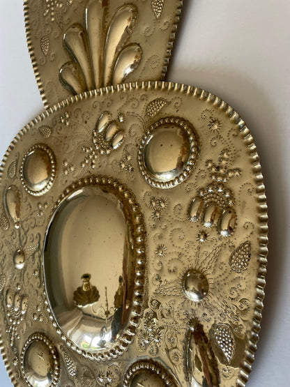 Pair of vintage embossed Swedish brass double wall sconces