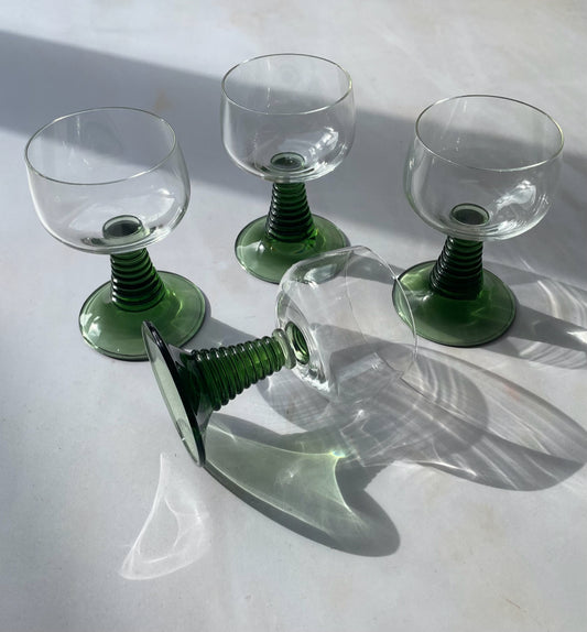 Four 1970s romer green vintage beehive wine goblets