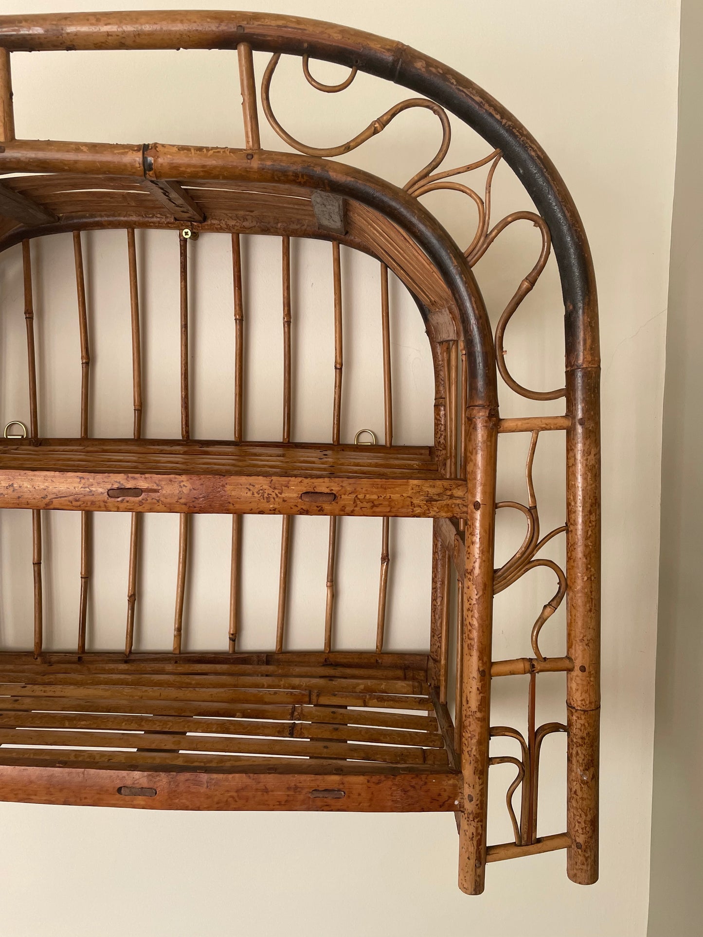 Vintage tortoise shell bamboo curved wall shelf