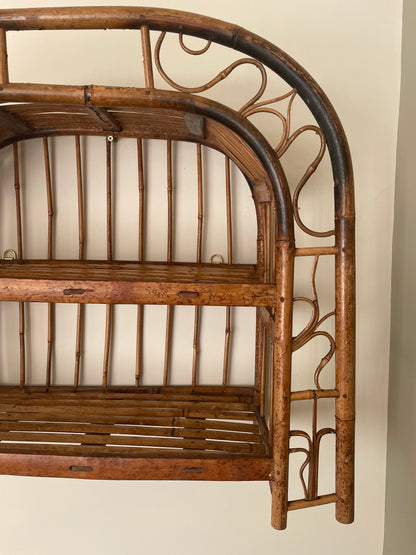 Vintage tortoise shell bamboo curved wall shelf