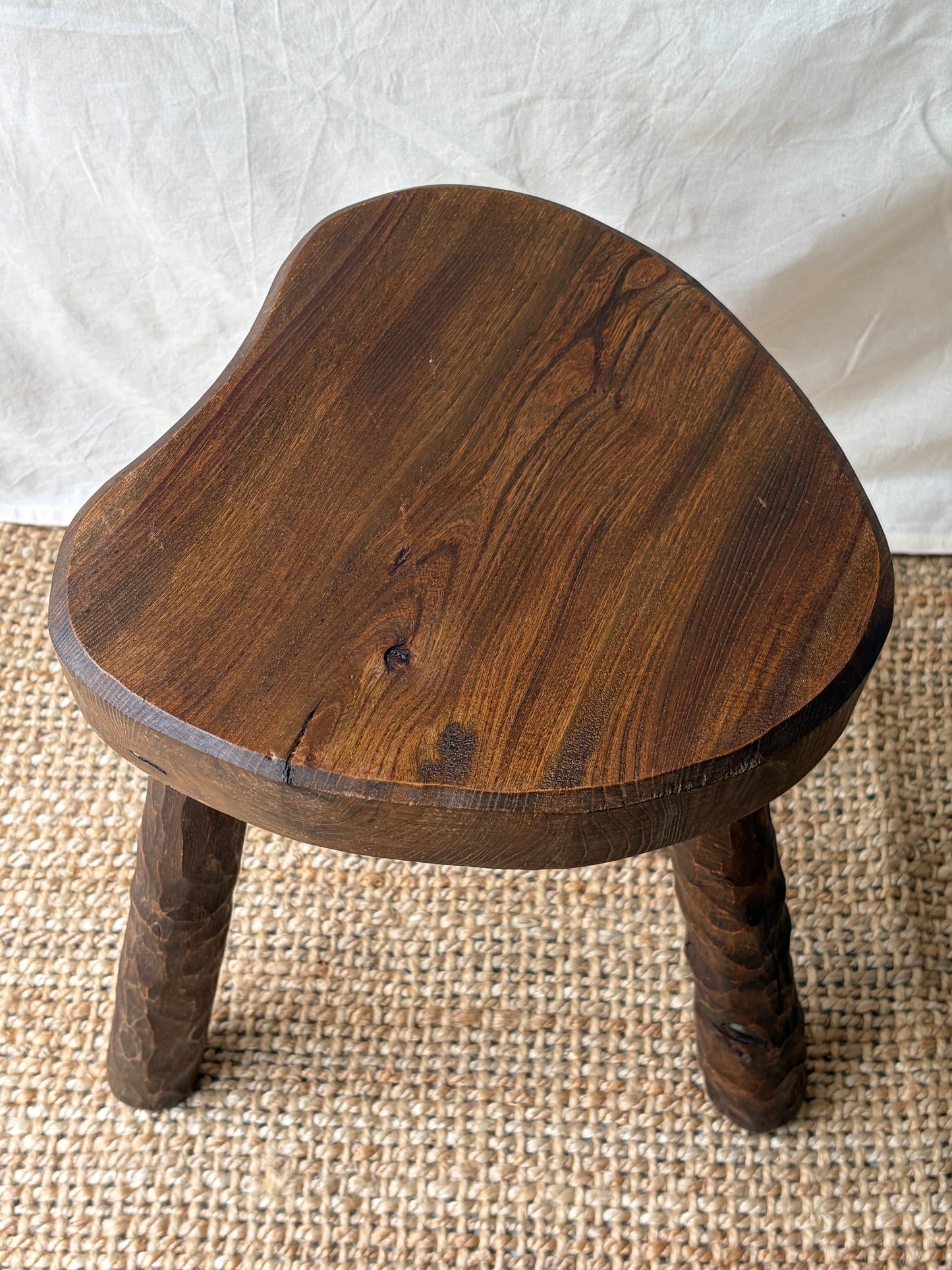 Chunky textured vintage wooden stool