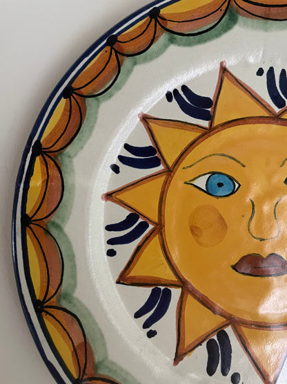 Vintage hand painted Mexican wall plate of sun
