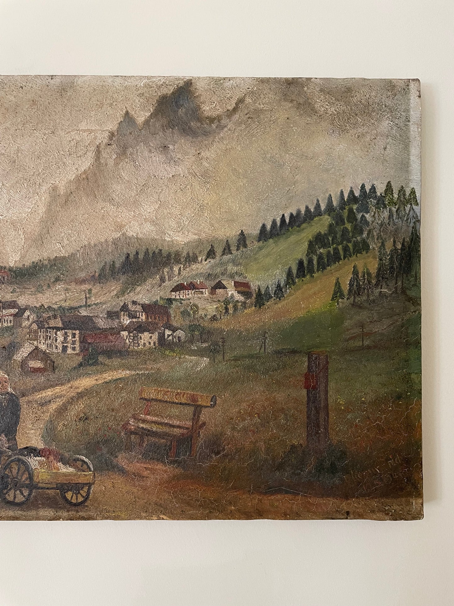 Antique Alpine oil landscape unframed on canvas