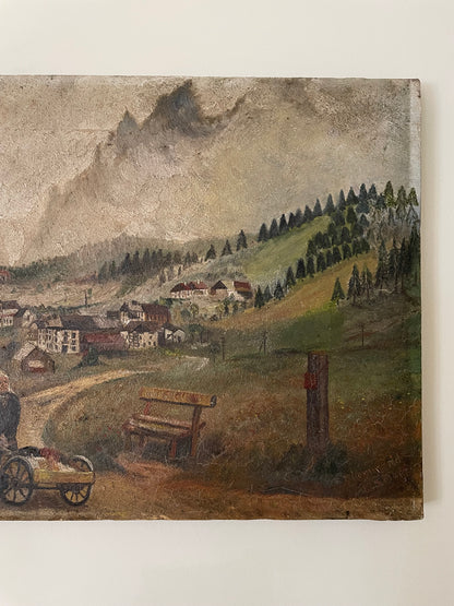 Antique Alpine oil landscape unframed on canvas