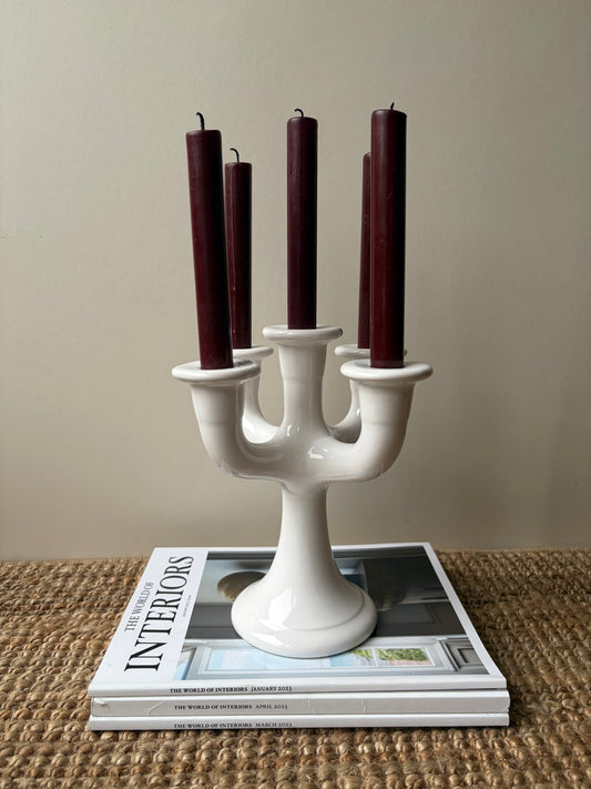 Vintage white ceramic five arm candelabra