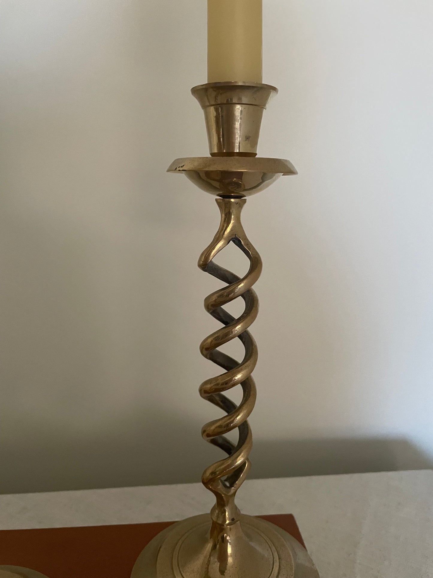 Brass twisted candlestick holders (pair)