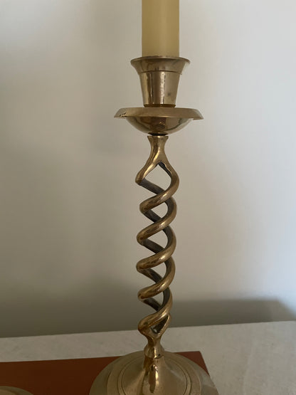 Brass twisted candlestick holders (pair)