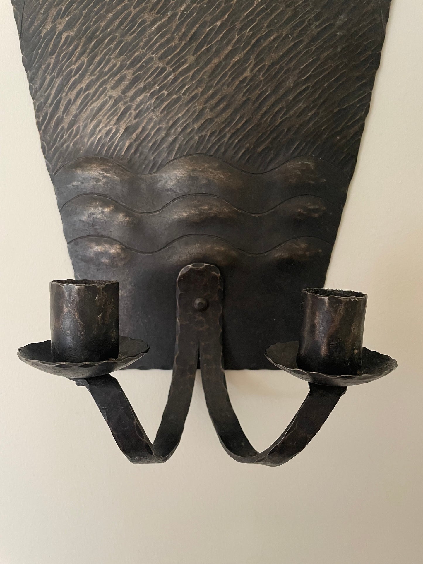 Hand-Forged Wrought Iron Double Candle Wall Sconce