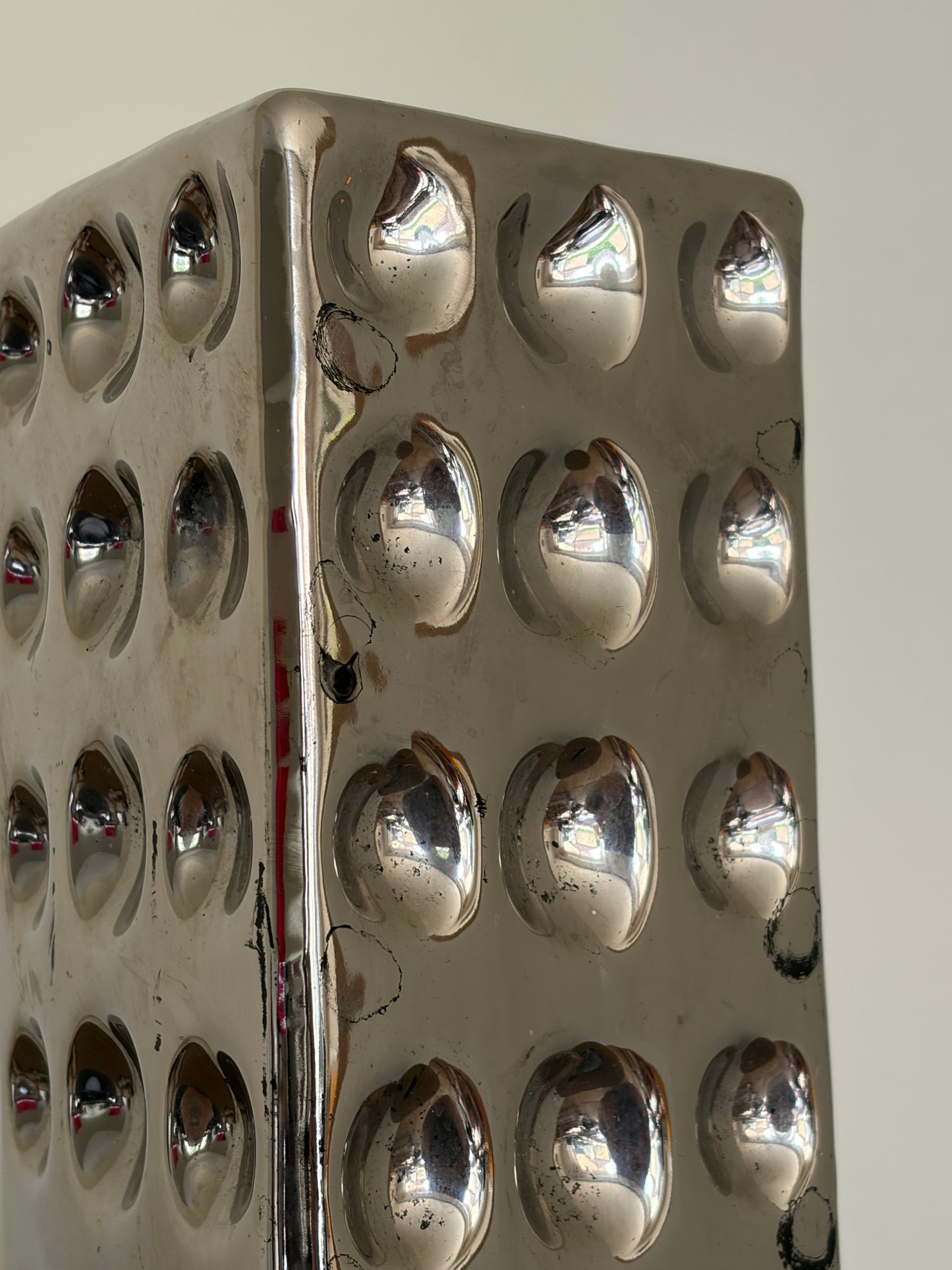 Vintage chrome rectangle vase with circle indents
