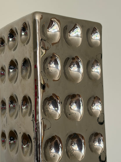Vintage chrome rectangle vase with circle indents