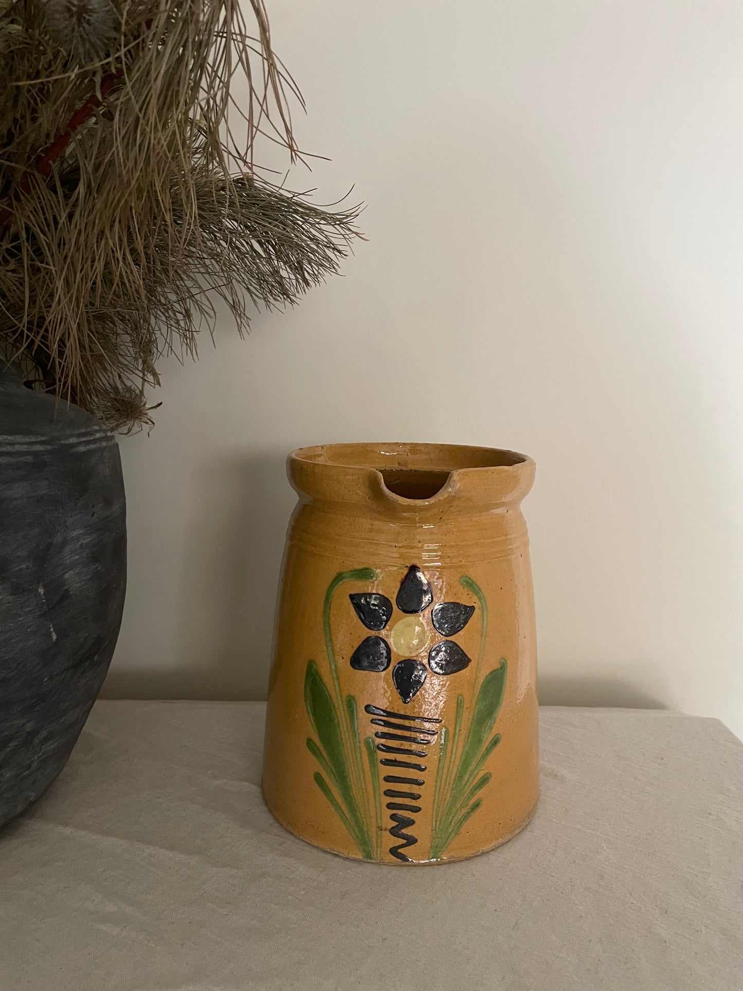 French vintage hand painted mustard jug