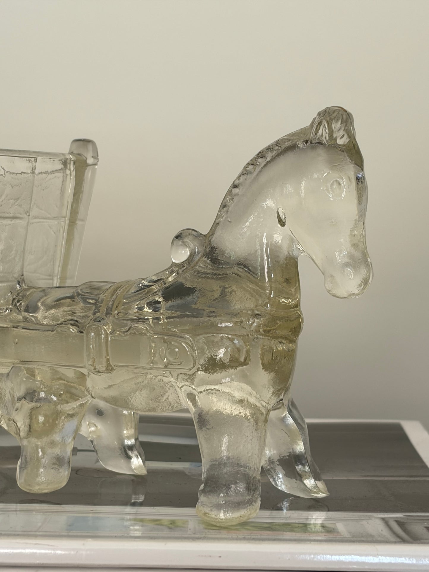 Vintage Swedish glass horse and cart sculpture