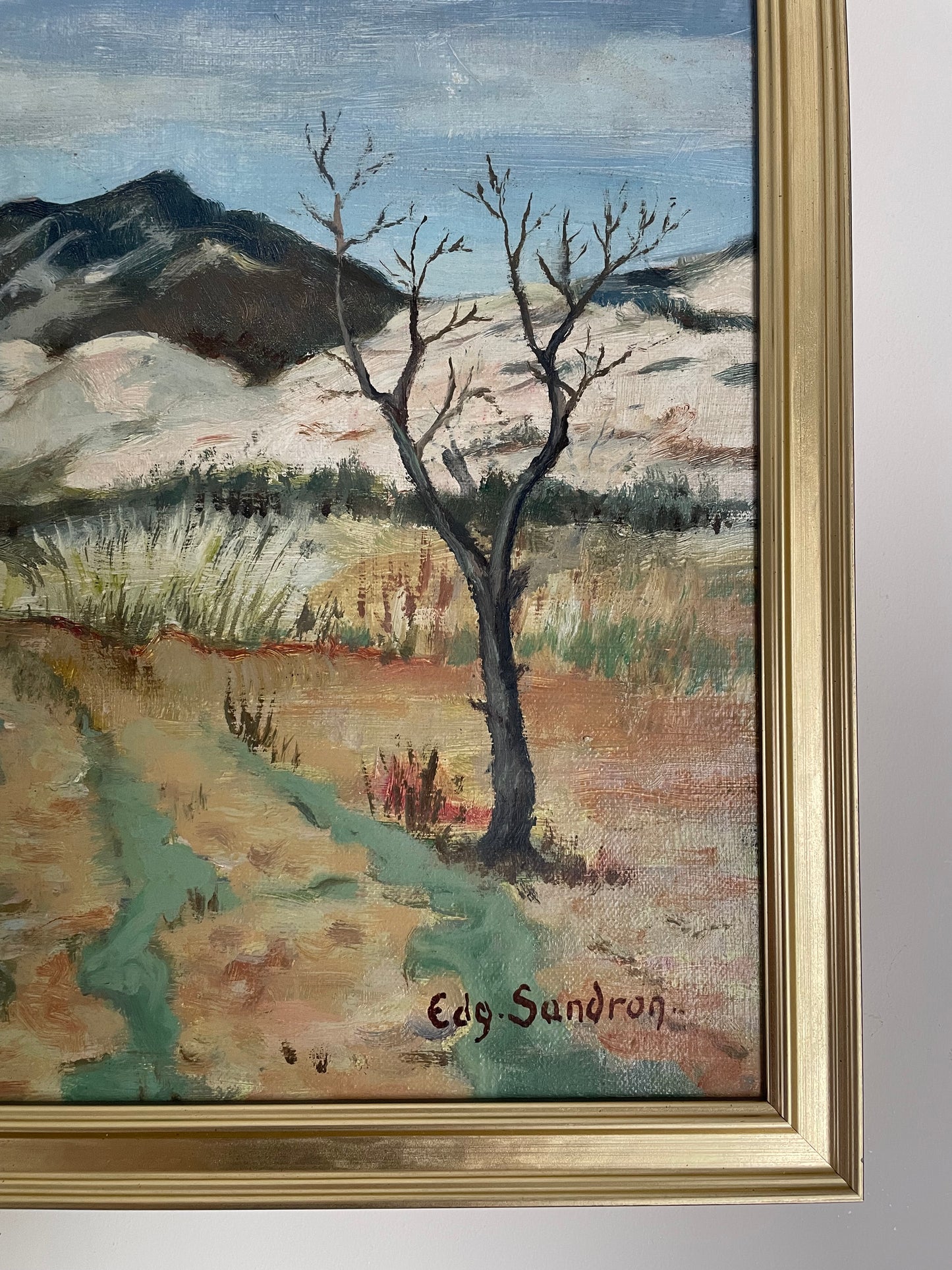 Vintage framed French countryside oil painting