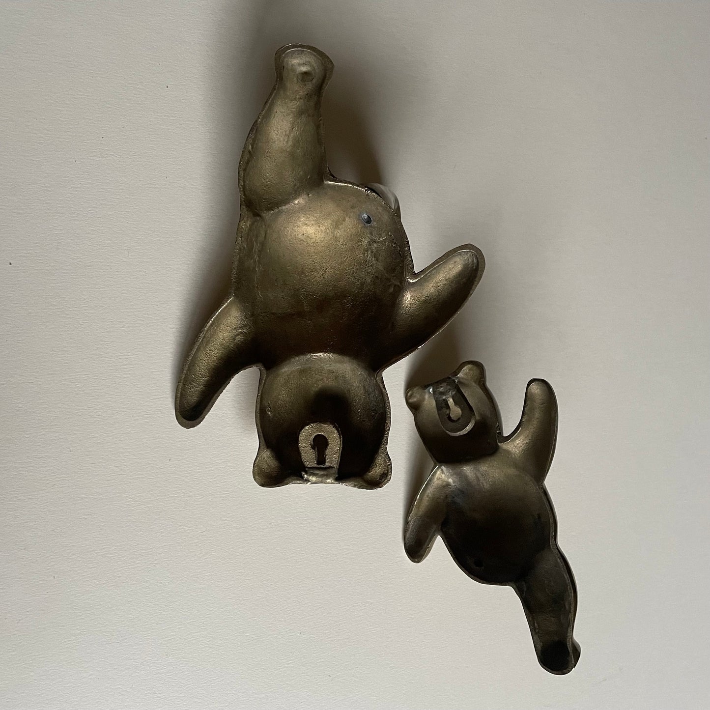 Pair of brass dancing bear wall hooks