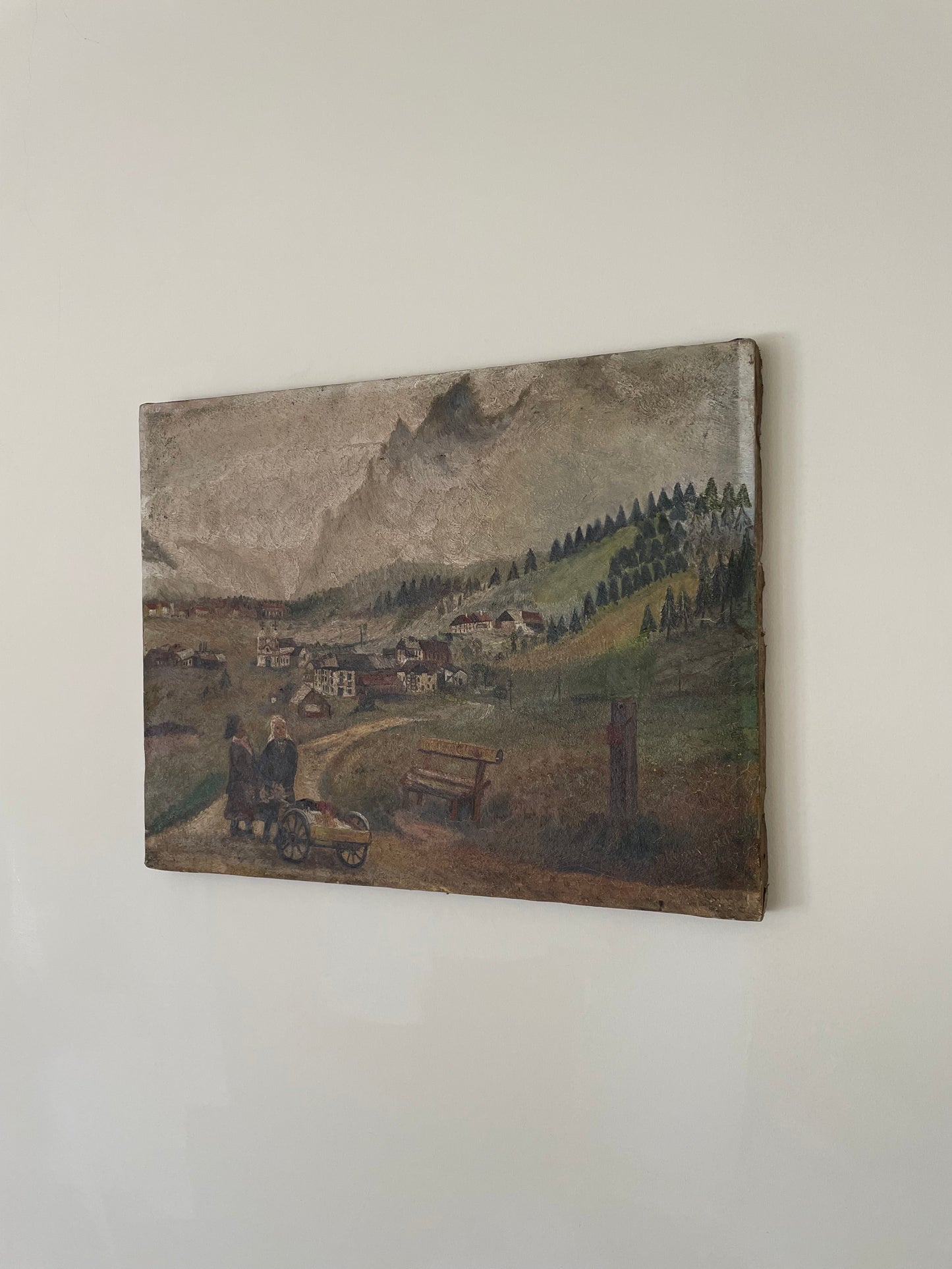 Antique Alpine oil landscape unframed on canvas
