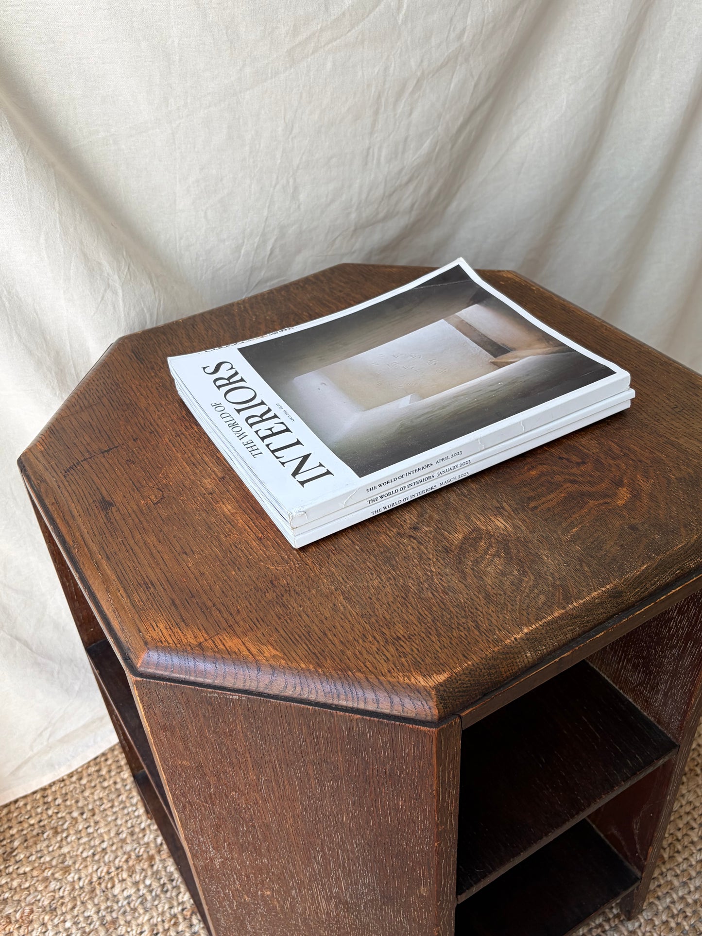Heals Arts and Crafts vintage oak side table with octagonal top
