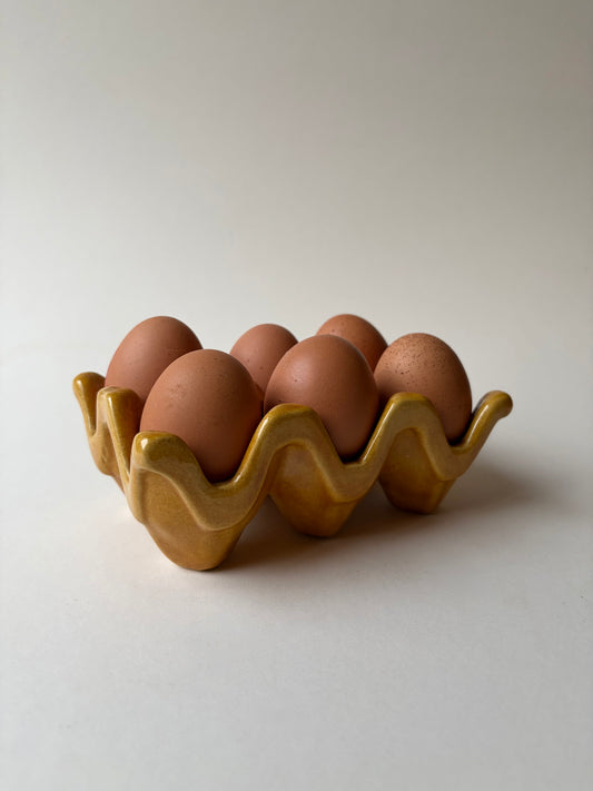 Vintage yellow mustard ceramic egg holder