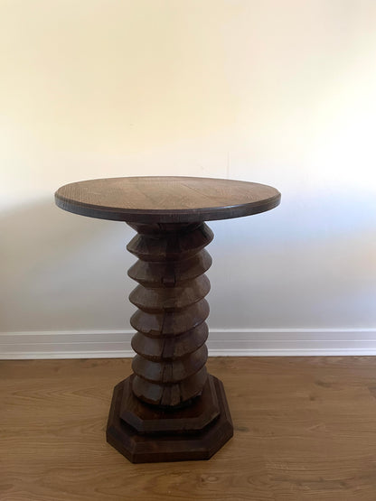 Antique French solid oak spiral pedestal side table