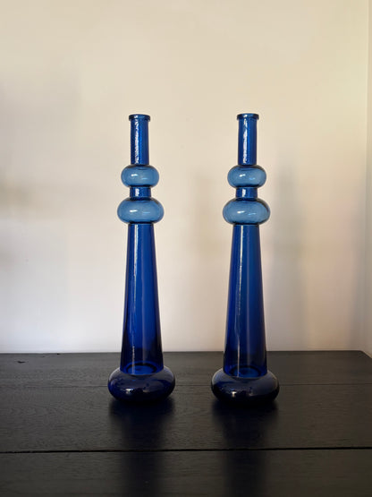 Pair of vintage blue bud vases