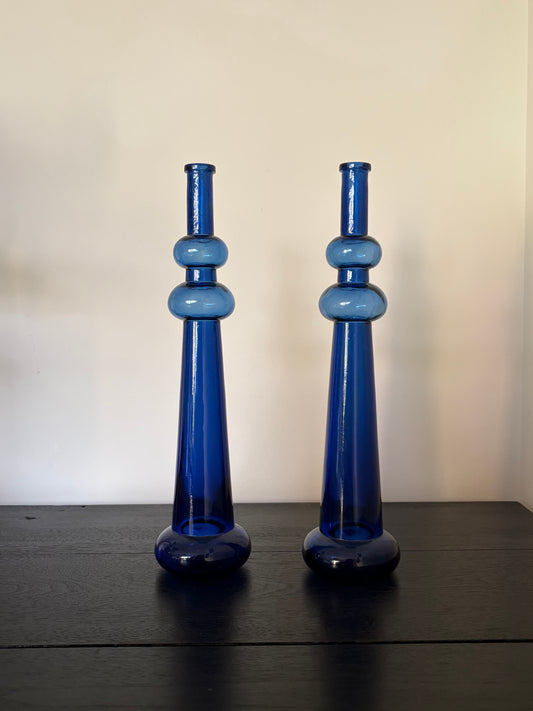 Pair of vintage blue bud vases