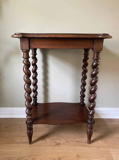 Antique scalloped barley twist wooden side table