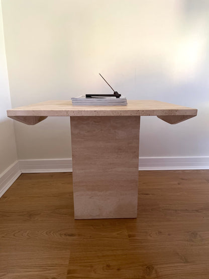 Vintage travertine stone beige side table