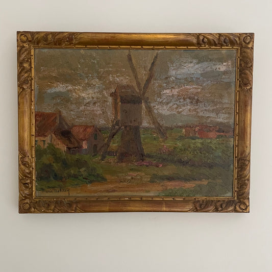 Windmill French countryside landscape oil painting