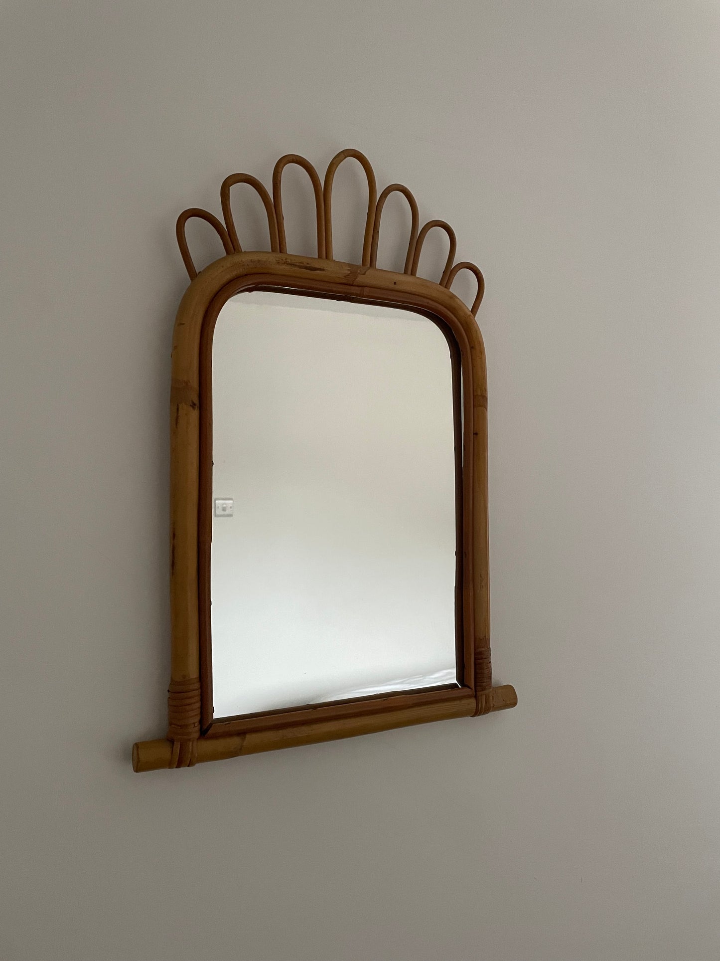 Bamboo and rattan 1960s mirror with swirls