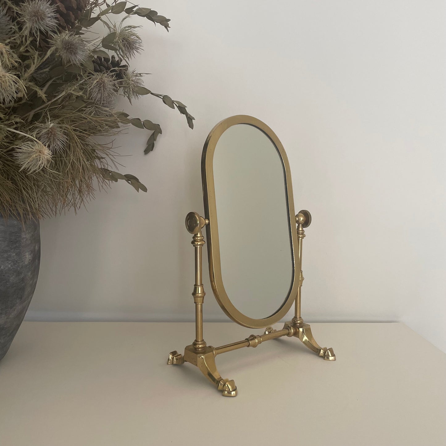 Brass tabletop vanity mirror