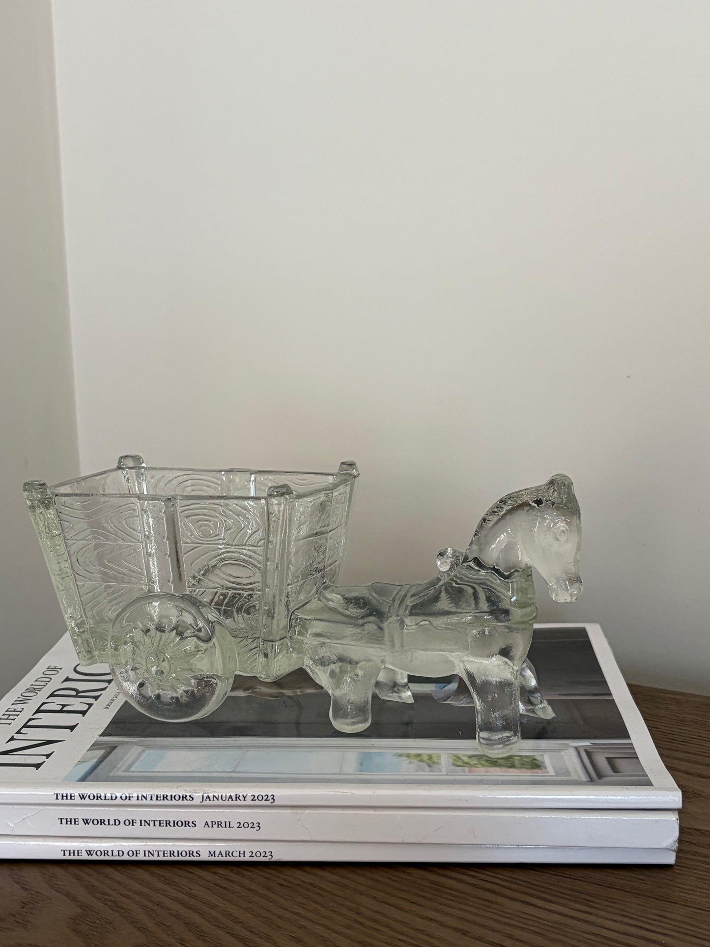 Vintage Swedish glass horse and cart sculpture