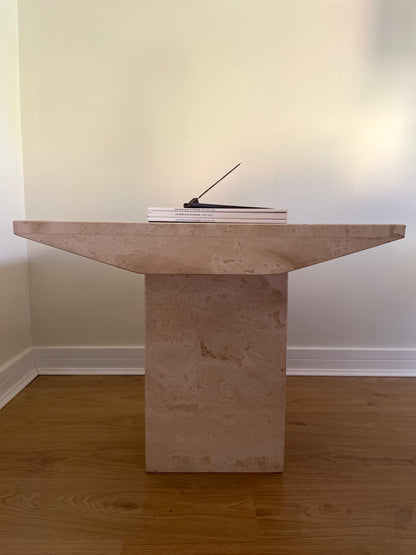 Vintage travertine stone beige side table