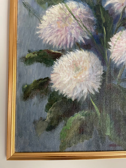 White Chrysanthemums with blue and purple background