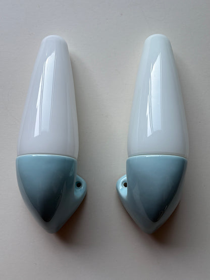 Pair of Sigvard Bernadotte blue ceramic wall lights