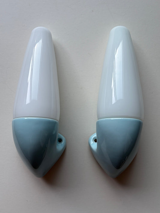 Pair of Sigvard Bernadotte blue ceramic wall lights