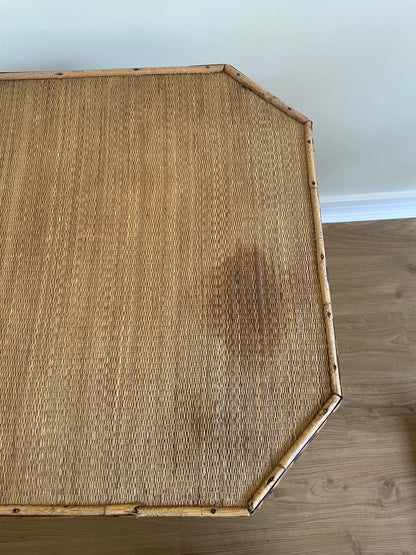 Antique bamboo and cane tortoise shell tiered side table