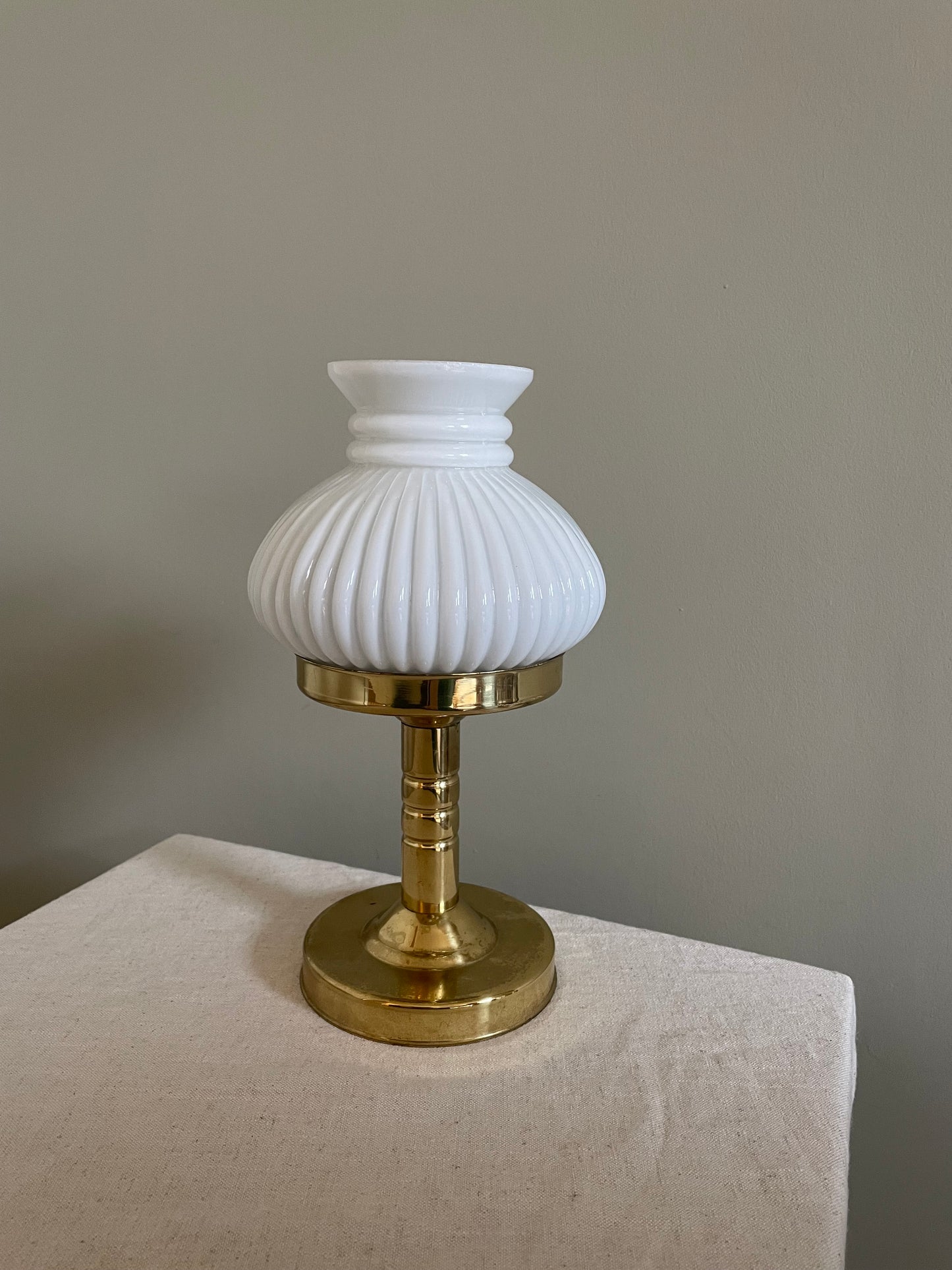 Small brass and milk glass table/desk lamp