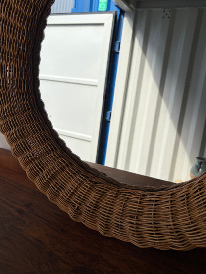 Vintage round wicker mirror