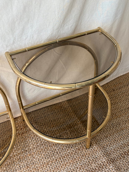 Vintage polished brass gilt side table with glass