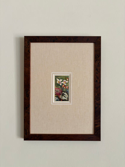 Antique bladbegonia flower print in teak frame