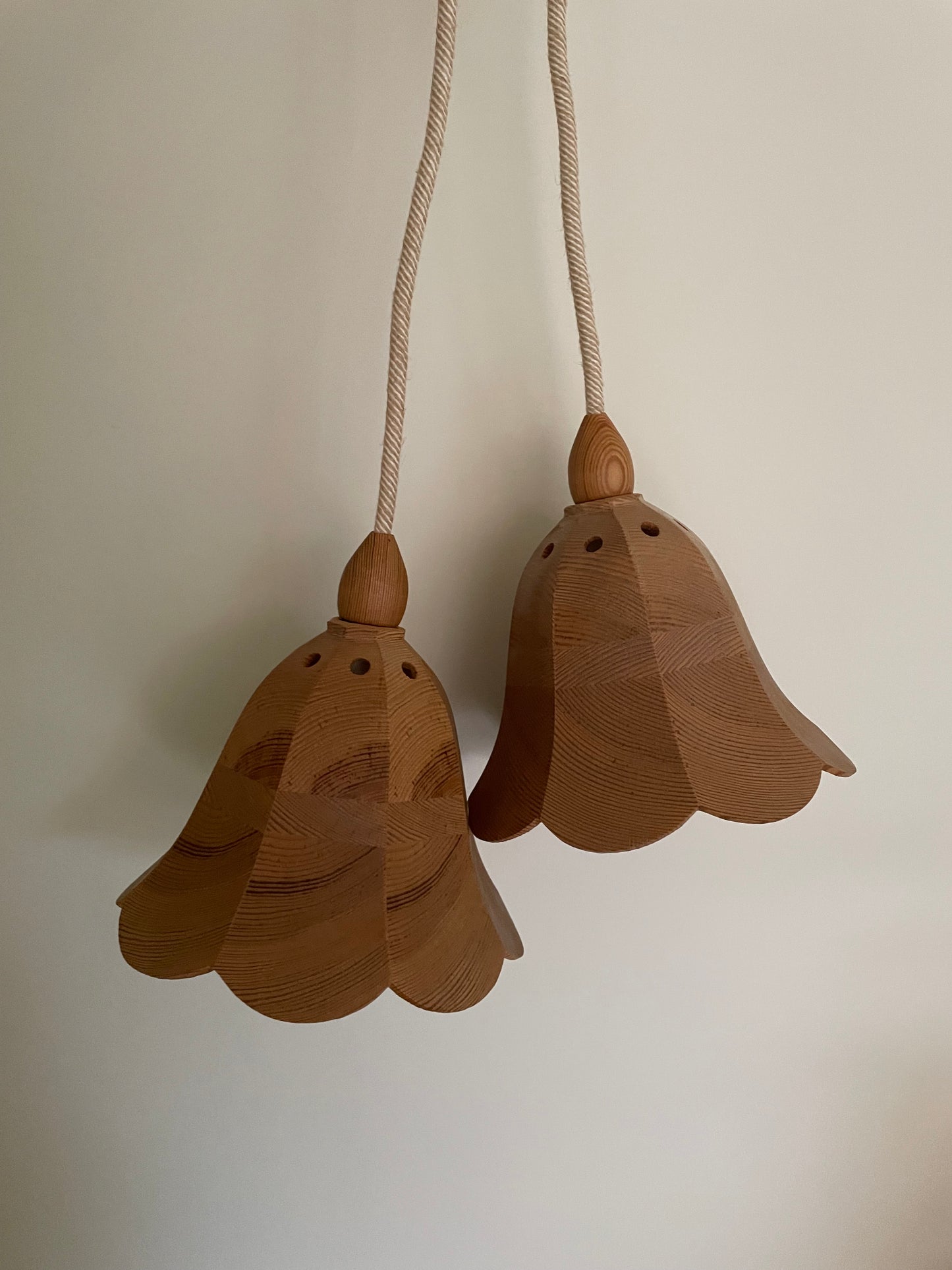 Bell shaped pine wooden wall plug-in lights