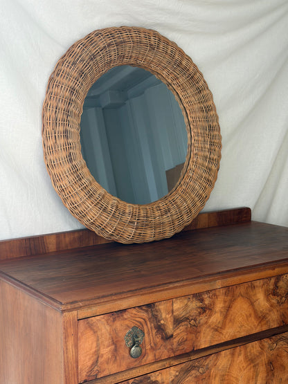 Vintage round wicker mirror