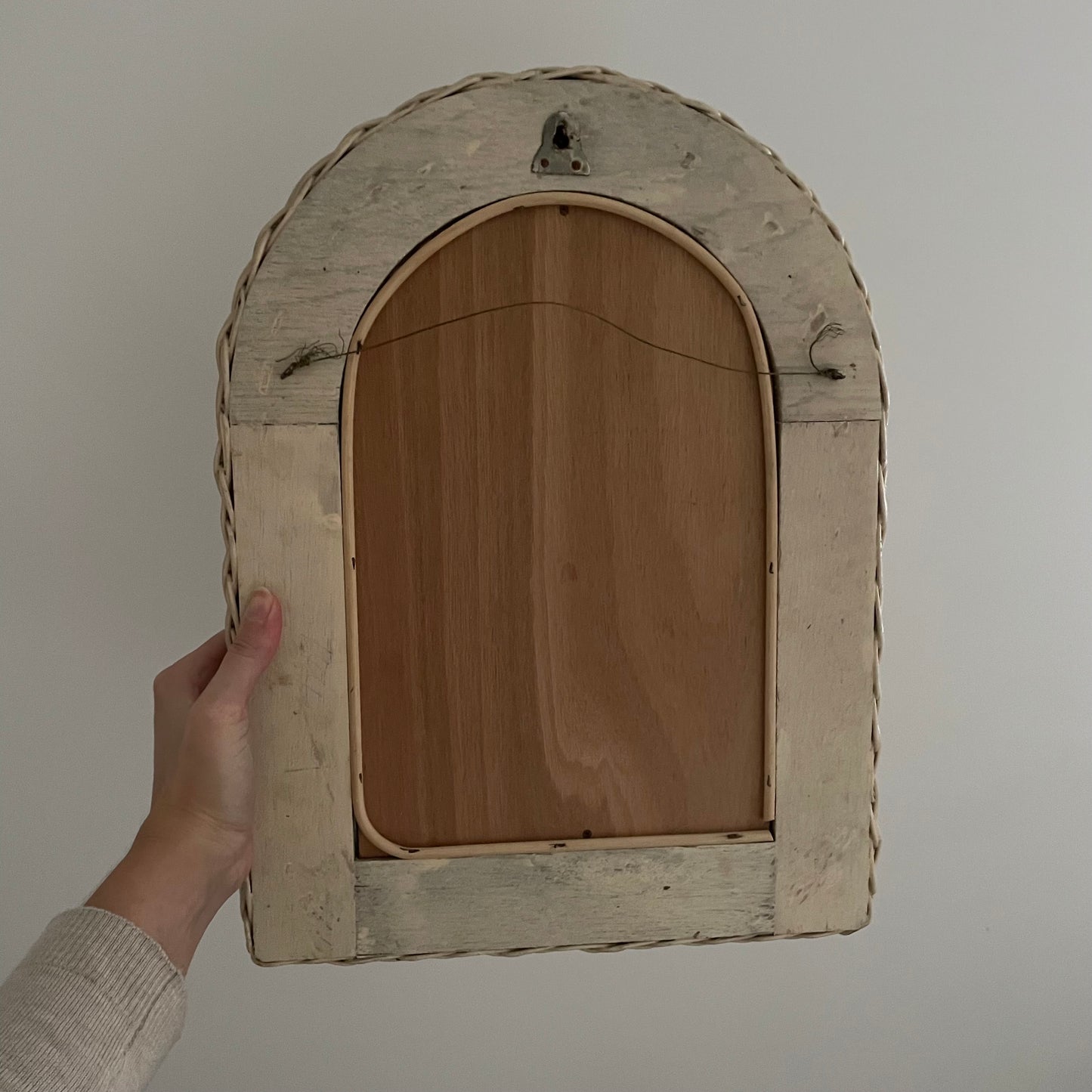 Vintage cream wicker arched small mirror