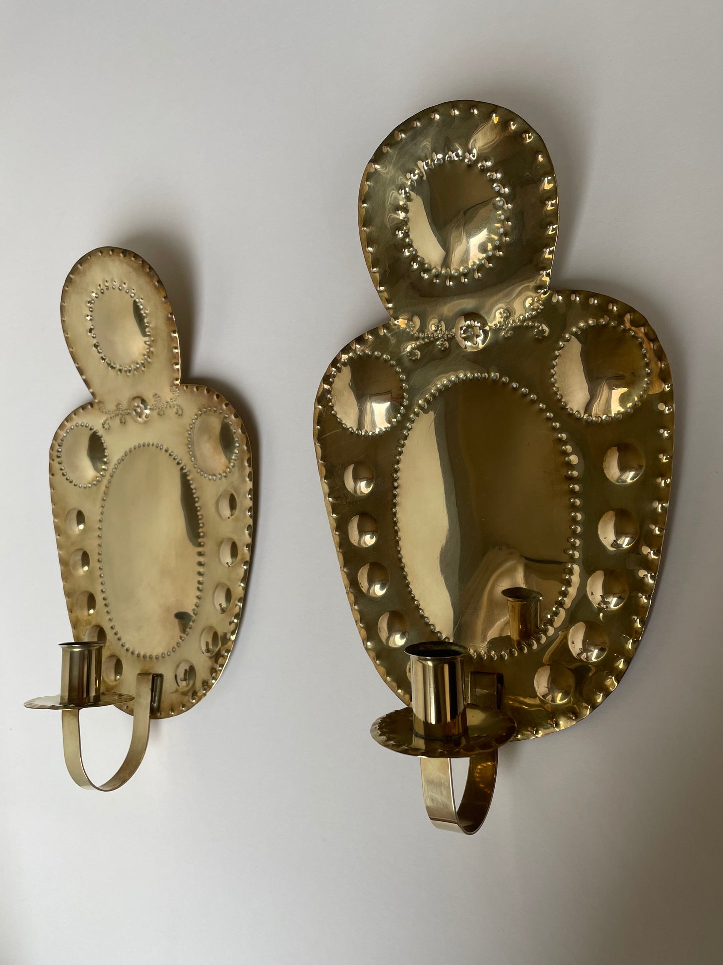 Brass pair of mid century candle sconces