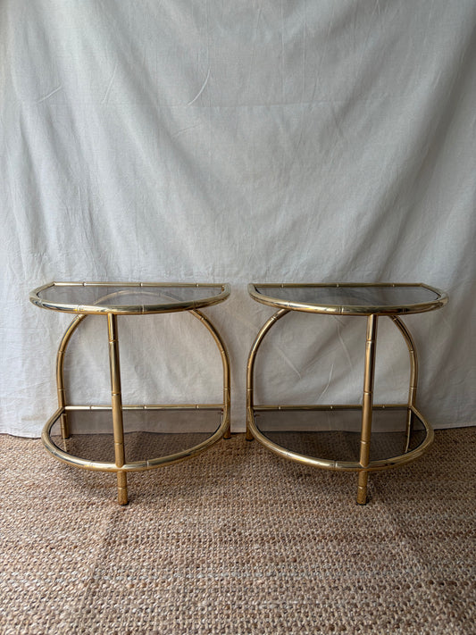 Vintage polished brass gilt side table with glass